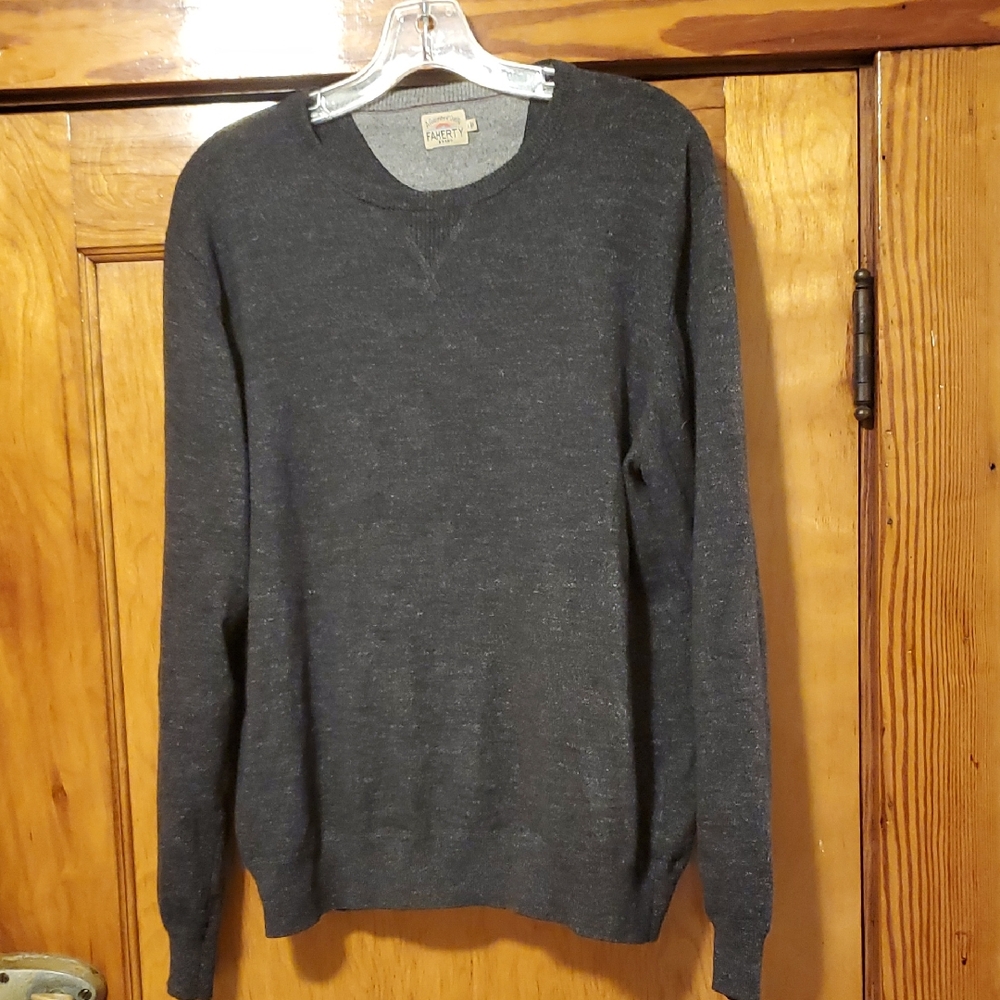 Faherty Men's Cashmere Blend Charcoal Crewneck Sweater Large